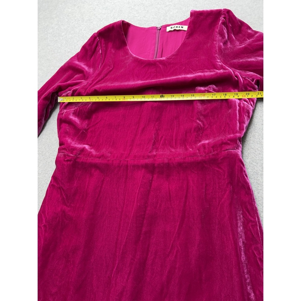 Boden Velvet Dress Womens Medium Pink Scoop Neck Long Sleeve Shift Midi Ruffle - Picture 10 of 16